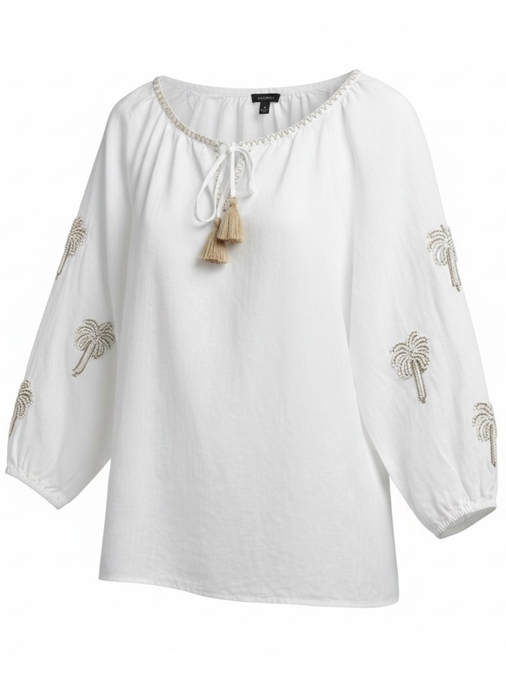 Talbots Beaded Palm Embellished Cotton/ LinenTasseled Tie. Women’s Medium. NWT